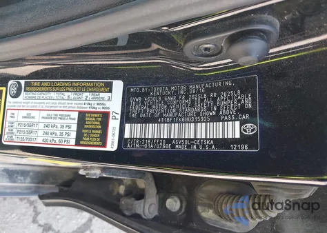 2017 Toyota Camry Se из США, поврежденный, VIN 4T1BF1FK6HU315925